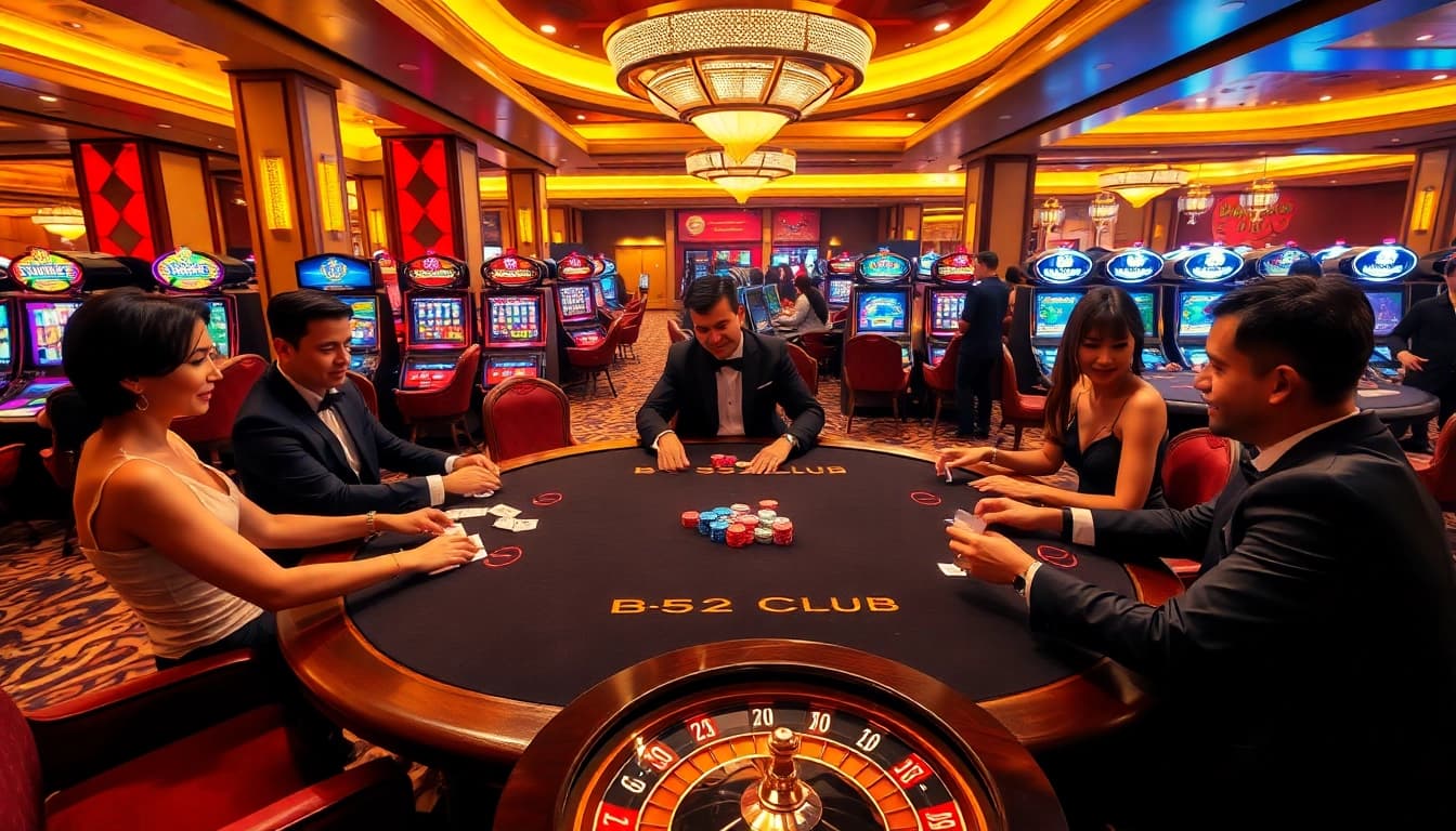 Players enjoying high-stakes games at B52 Club's luxurious casino.