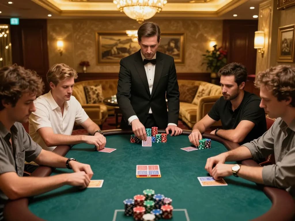 Players strategically engaging in a thrilling poker game at a luxury casino, highlighting 88aa excitement.