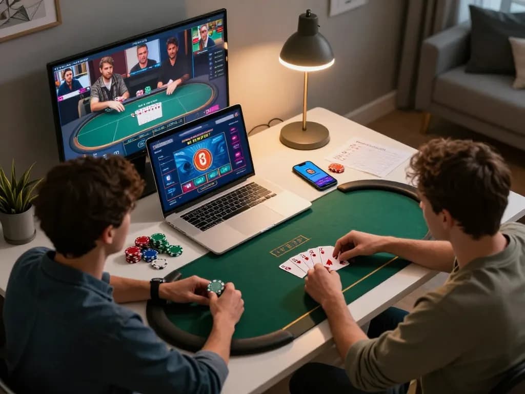 Join the excitement of online poker at 789wincom with friends in a cozy home setup.