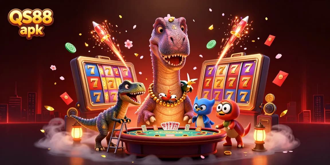Experience dynamic gaming excitement with QS88 apk in a casino adventure scene.
