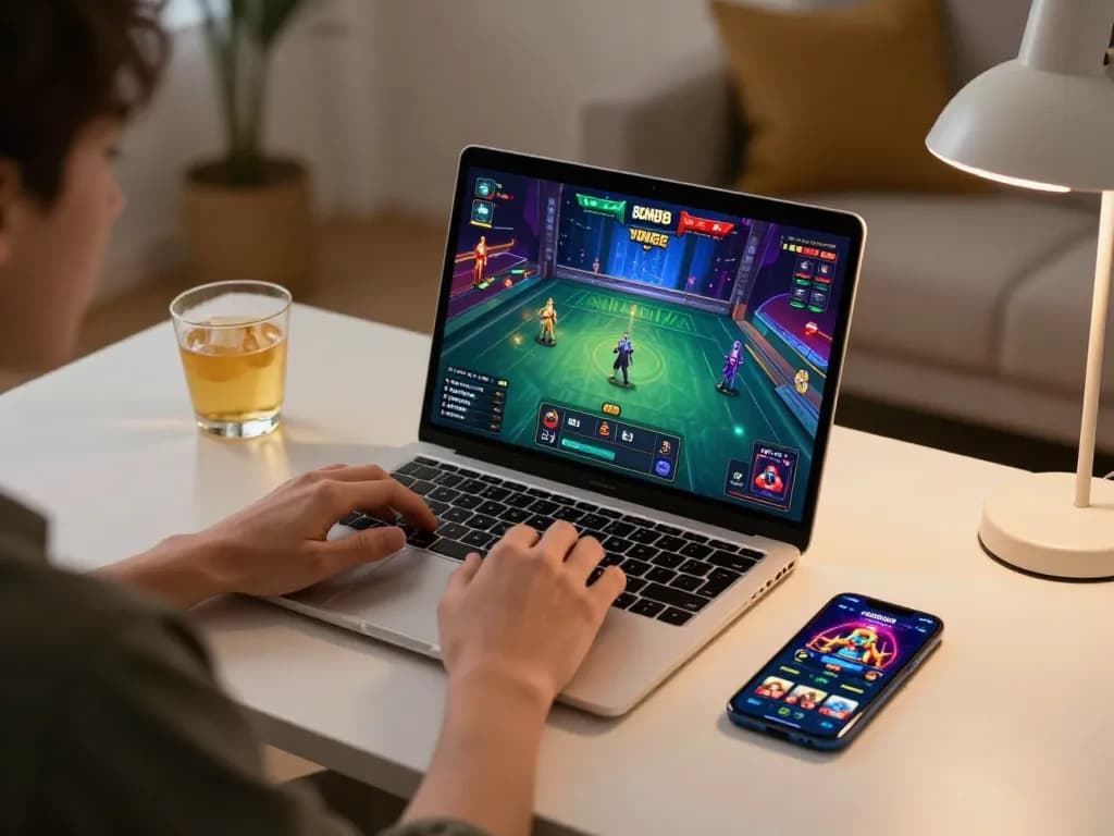 Pemain BOM88 terlibat dalam permainan dealer langsung sambil mengelola bankroll dan strategi di rumah.