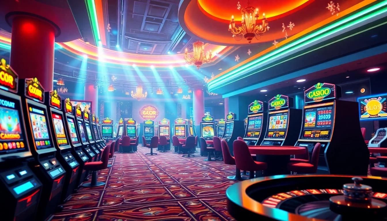 Engaging gaming scene featuring Slot Gacor games with vibrant slots, poker chips, and roulette wheels.
