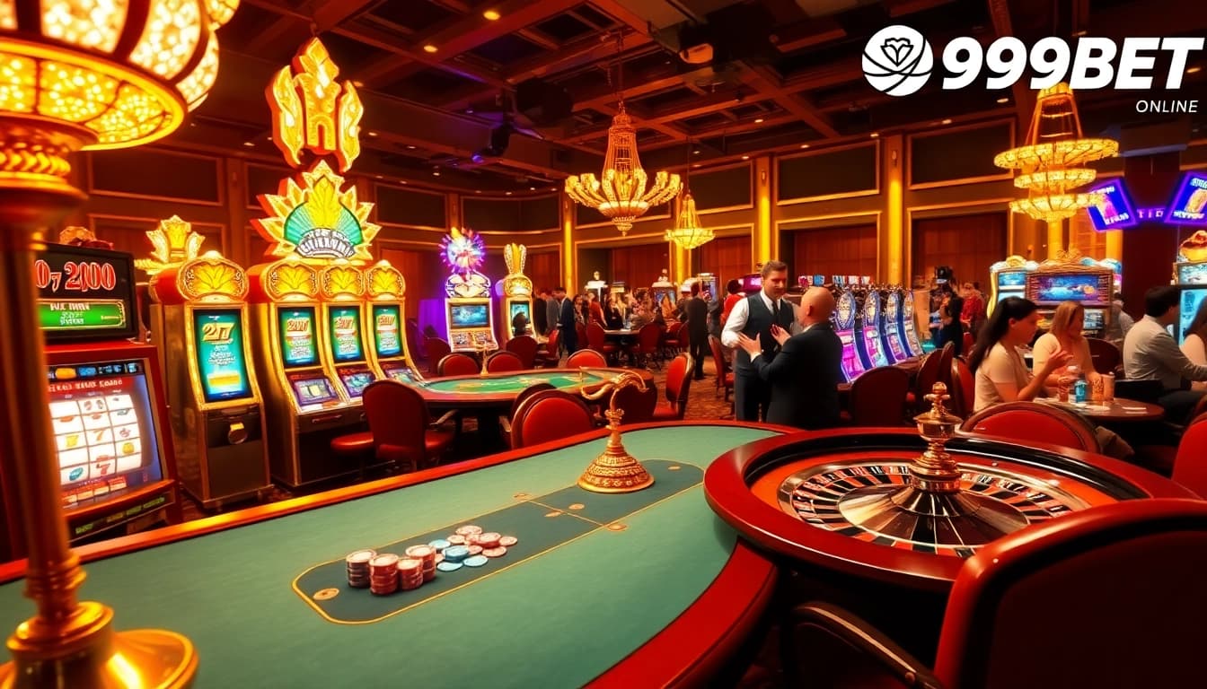 Players enjoying a thrilling poker game at 999BET Casino, showcasing excitement and luxury.