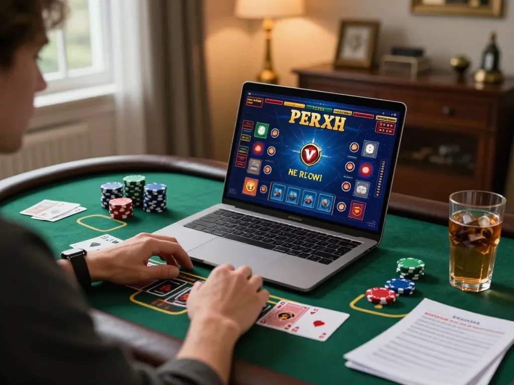 Engaging blackjack gameplay on go99 with colorful chips and vibrant interface in a cozy home office.