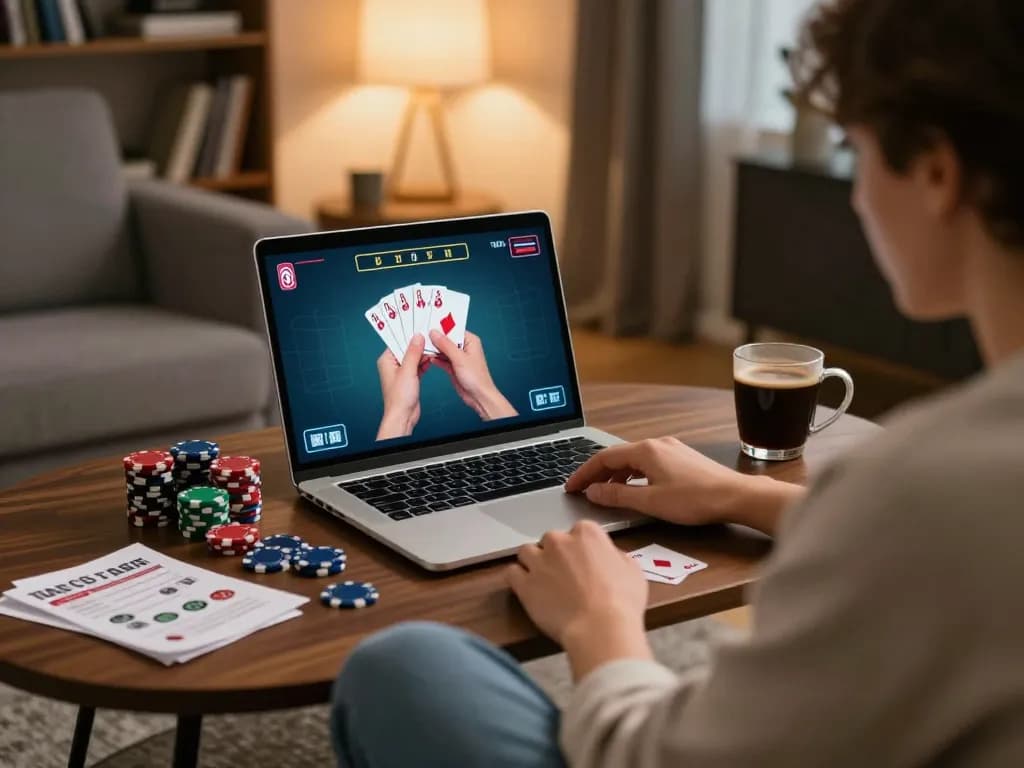 Play online poker strategy on vvvwin in a cozy home environment with focused gameplay.