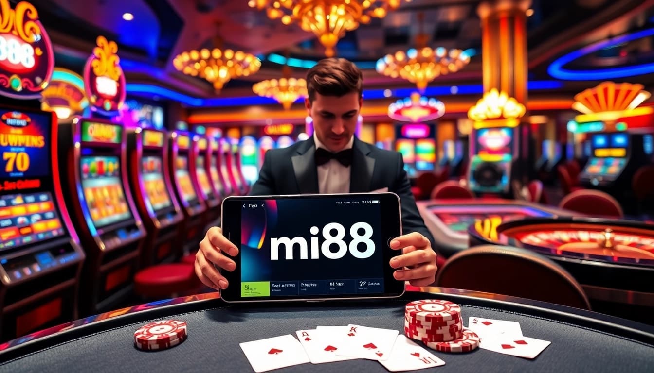 Engaging mi88 online betting experience with luxurious casino elements and vibrant atmosphere.