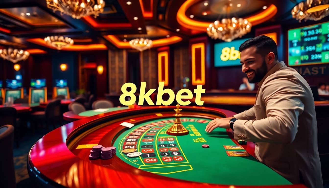 Experience thrilling gaming at 8kbet with vibrant casino scenes and interactive play.