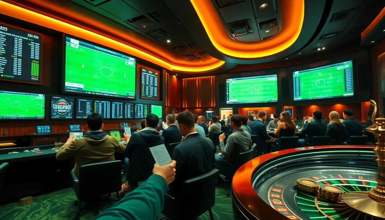 Experience the excitement of Taruhan Bola at a modern sportsbook with live matches and betting action.