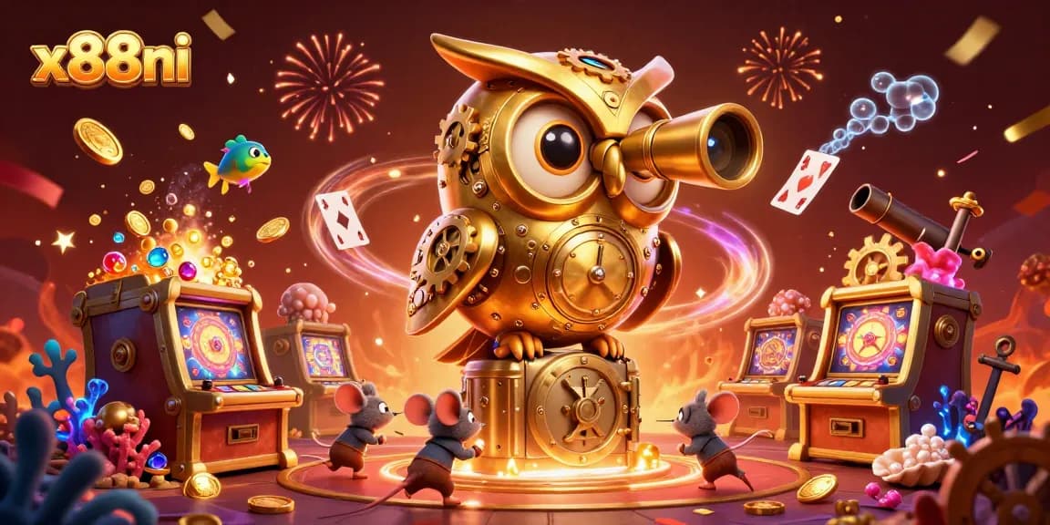 Engage with x88ni's dynamic casino scene featuring 3D characters and vibrant gaming elements.