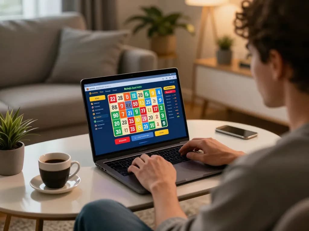 Engaged player participating in Bolagila Judi Lotto online, showing betting interface on laptop.