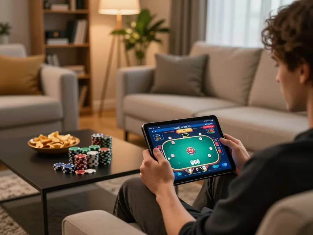 Dynamic online gaming scene showcasing Betbdt app with a player engaged in a poker game