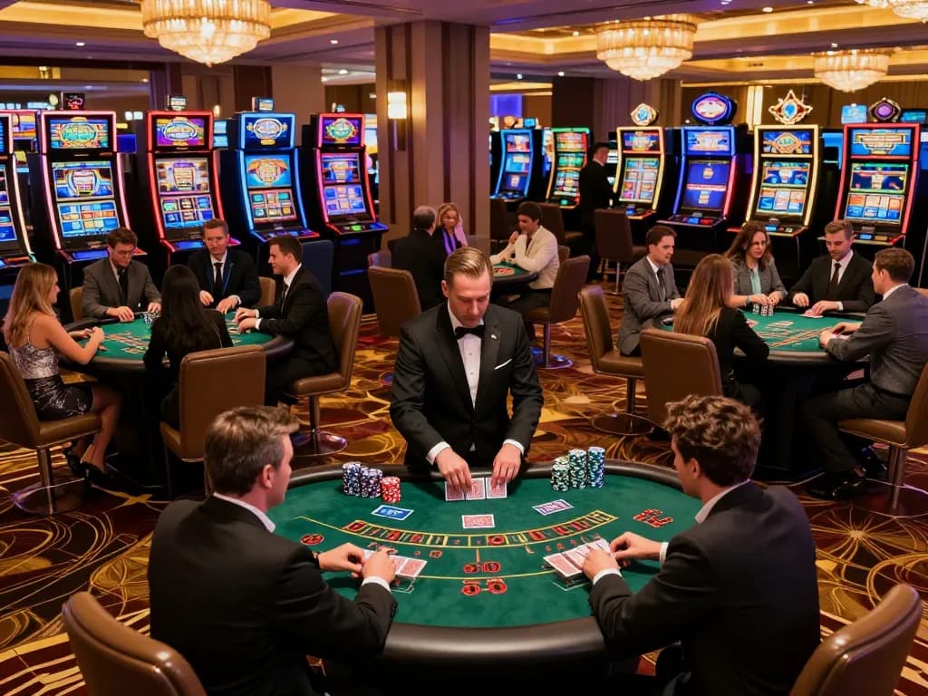 Players experience the thrill of blackjack at HM88 casino, showcasing strategic gameplay with engaged participants.