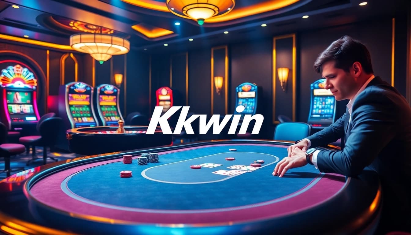 Kkwin players enjoying a thrilling poker game at a luxurious casino table.