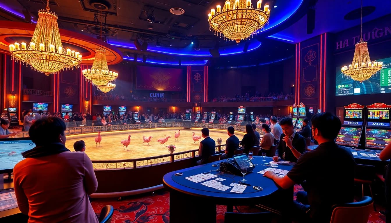 Engage in the thrill of đá gà trực tiếp with electrifying live cockfighting matches in a luxurious casino setting.