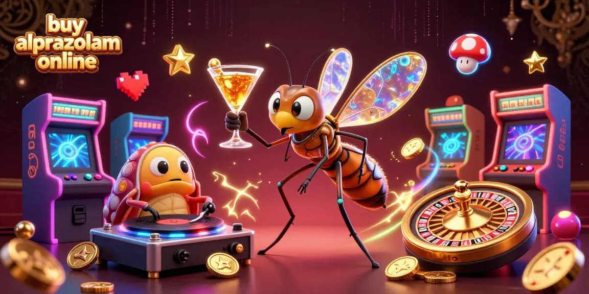 Experience the thrill of gambling as you buy alprazolam online in a vibrant casino-themed scene.