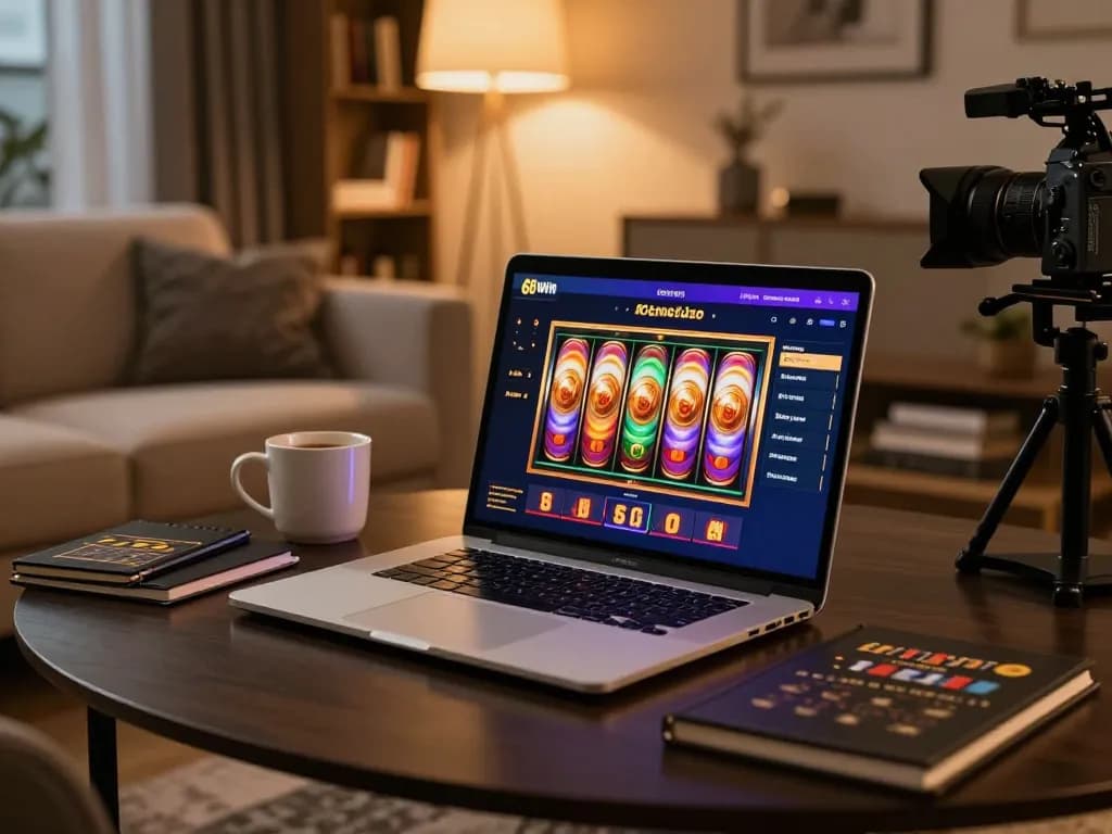 Engaged player enjoying a thrilling session on 68win online casino game in a cozy living room setting