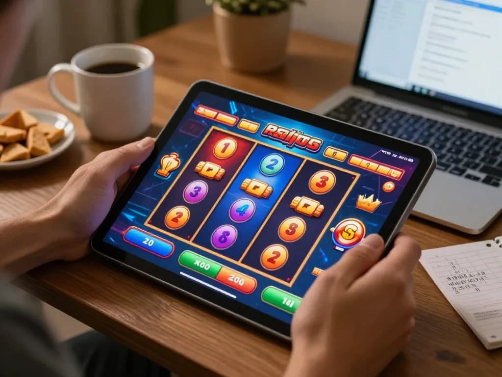 Engaging experience of playing slot online on a tablet at home with vibrant graphics and a cozy atmosphere.