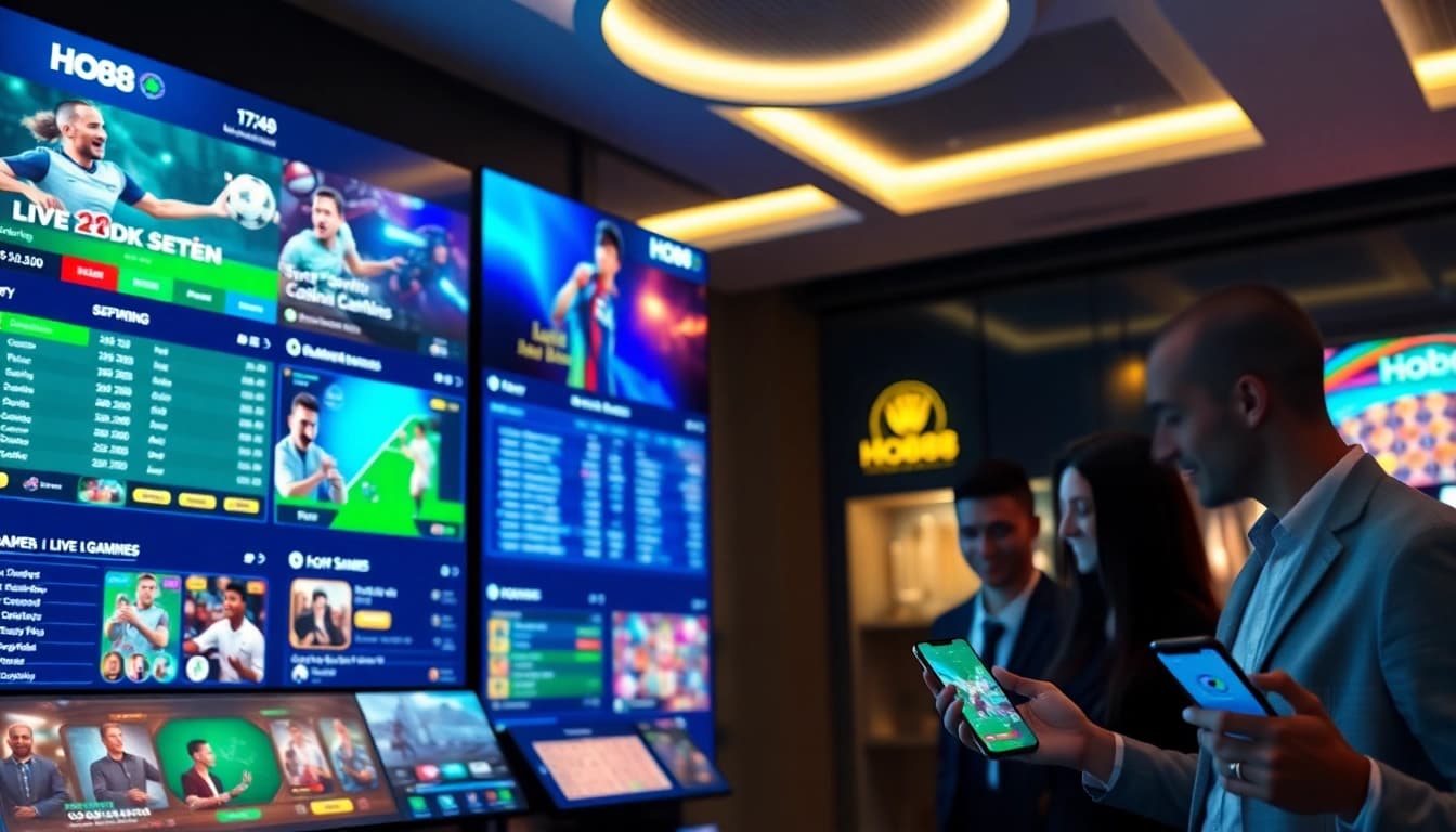 Ho88 online gambling platform interface showcasing sports betting and live casino games in an engaging setting.