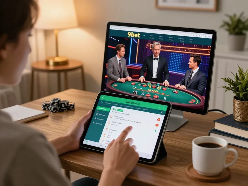 Person actively playing on the 9bet app at home, enjoying an engaging online casino experience.