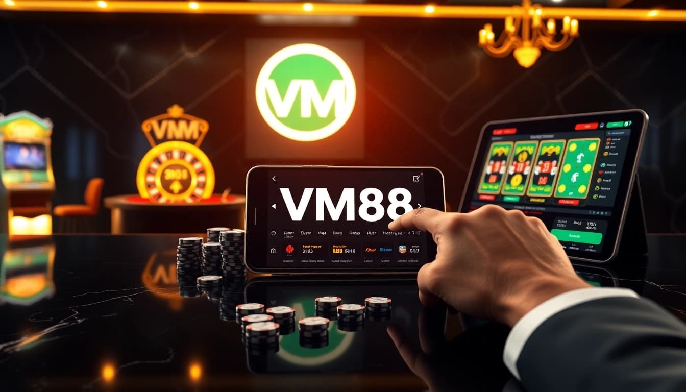 VM88 online casino platform showcasing advanced poker and roulette betting action with vibrant chips and sleek interface
