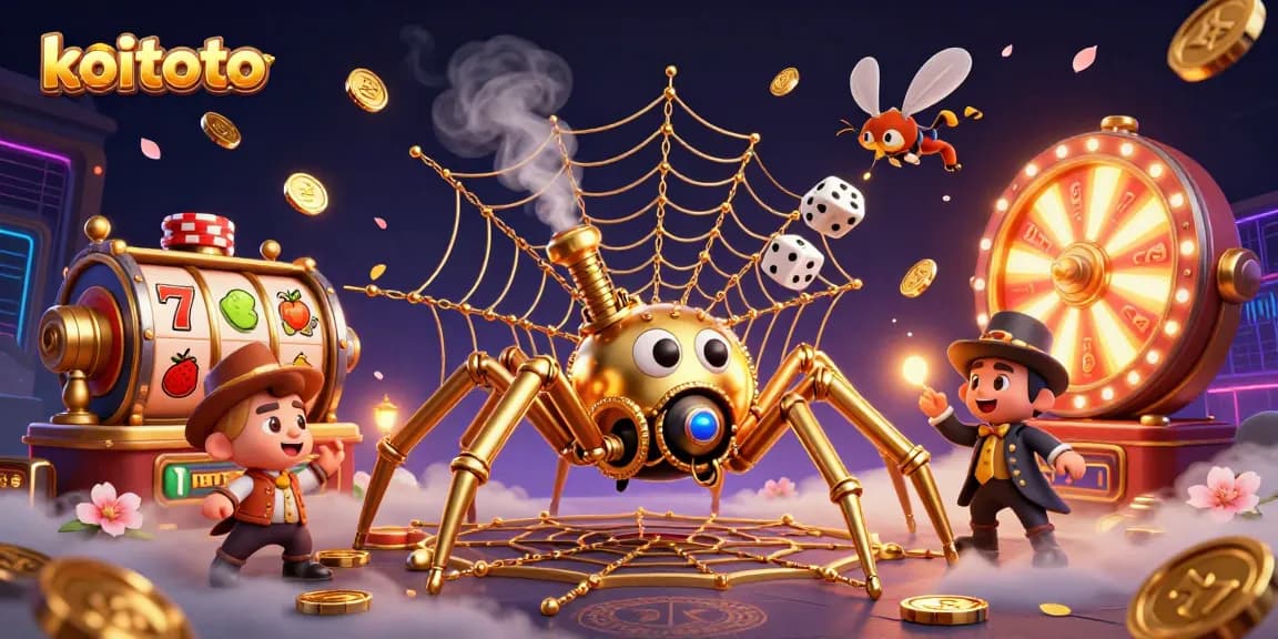 Spin to win at koitoto with a lively steampunk casino scene filled with golden slot reels and vibrant elements.