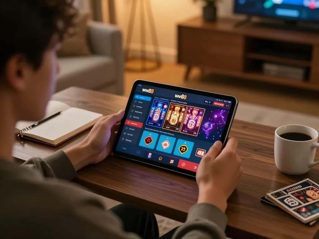 Engaging gameplay experience on ww88 online casino app displayed on tablet in cozy home environment