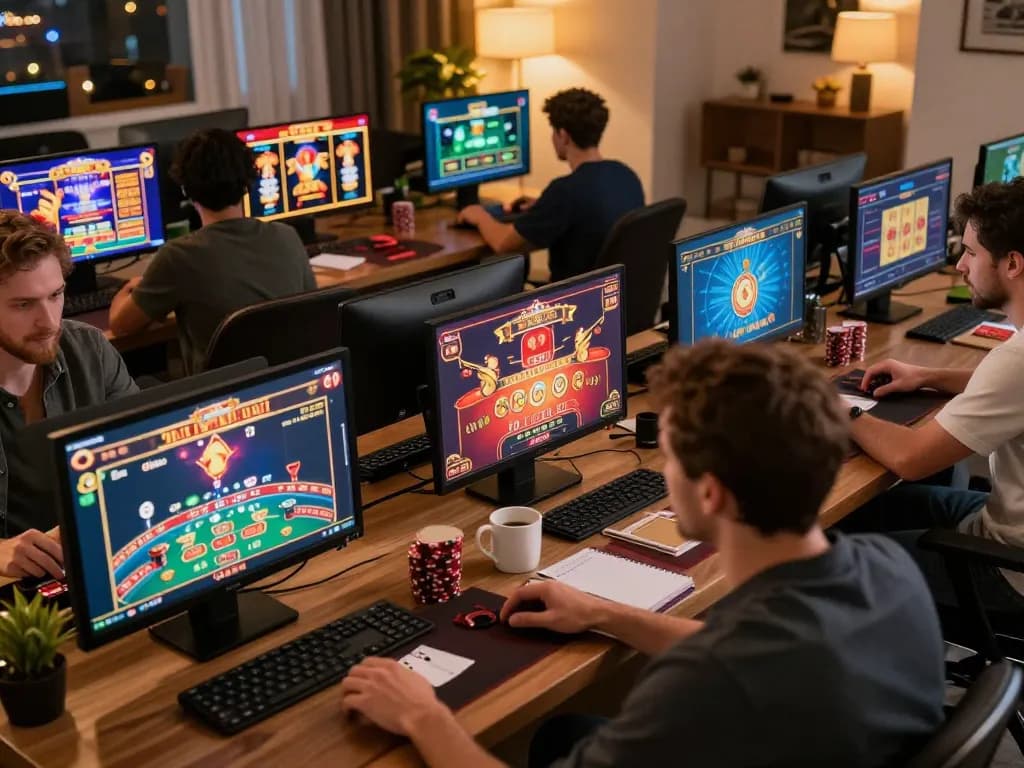 KDTOTO players engaging in strategic online casino gaming from their homes, showcasing a responsible approach.