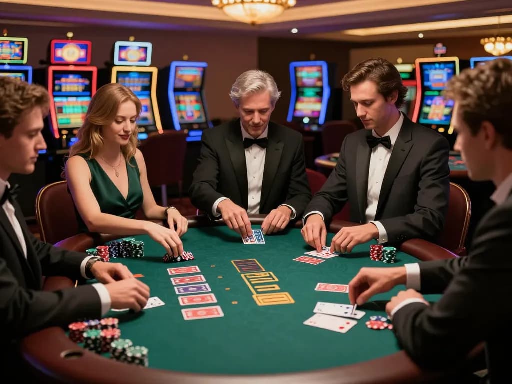 Players enjoying blackjack at soc88 casino, showcasing strategic gameplay and vibrant ambiance.