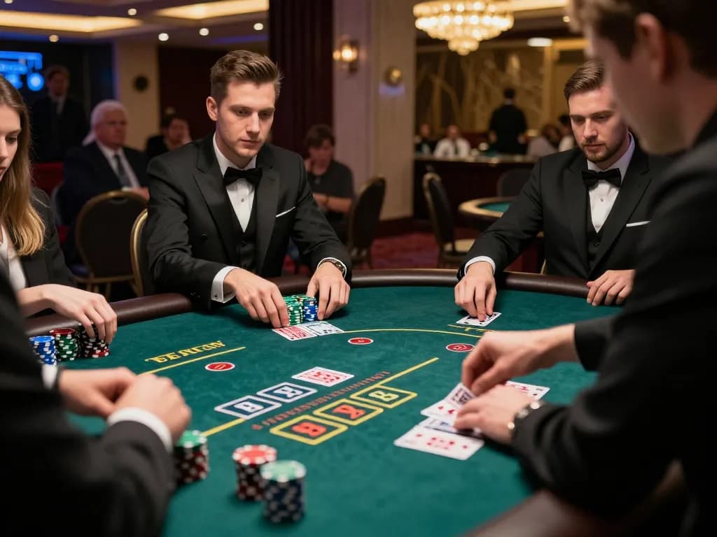 LLWIN blackjack players calculating odds during an intense game moment