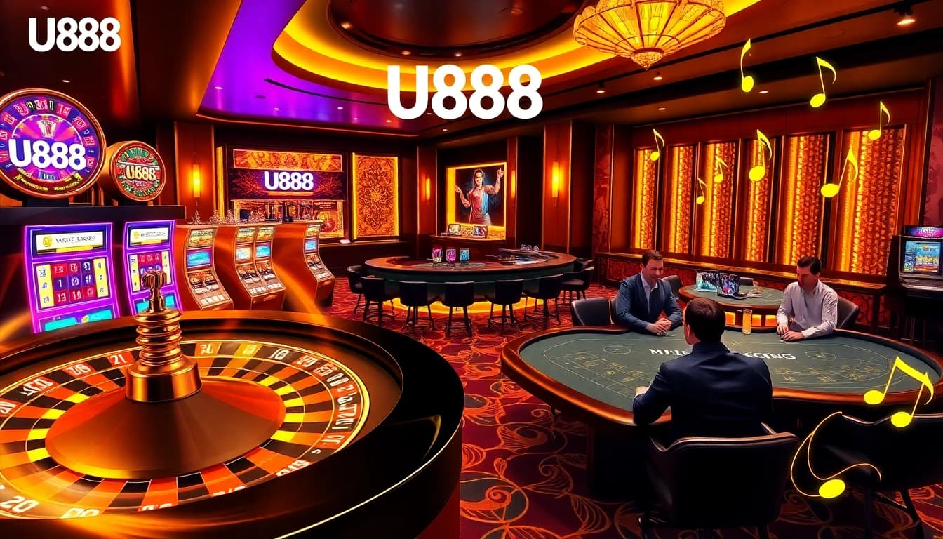 Exciting casino action at U888 with players enjoying roulette and blackjack.