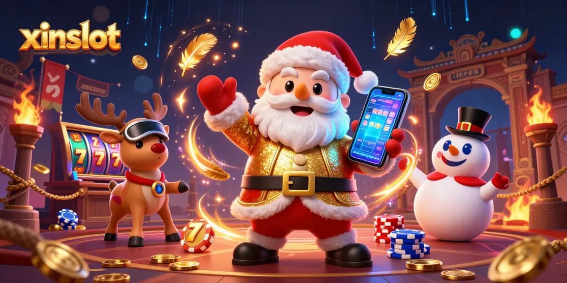 XINSLOT offers thrilling jackpot slots with Santa, a reindeer dealer, and a poker chip snowman.