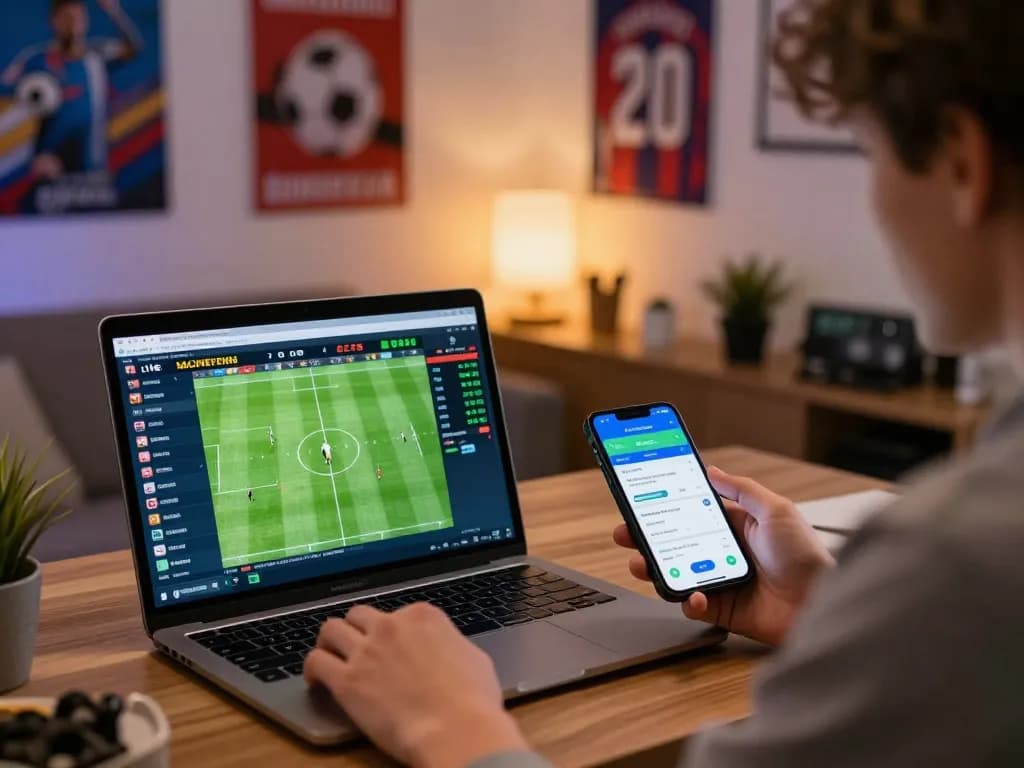 Engaging moment of a user placing bets with Fabet on a laptop during live sports event.