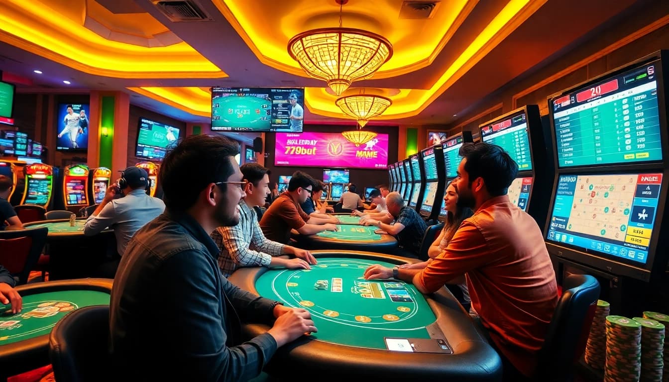 Exciting gaming scene at 789bet showcasing players enjoying poker and betting.