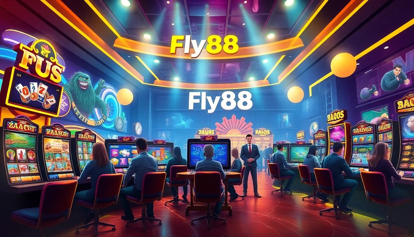 Exciting Fly88 online casino scene showcasing interactive gaming, vibrant colors, and a dynamic atmosphere.