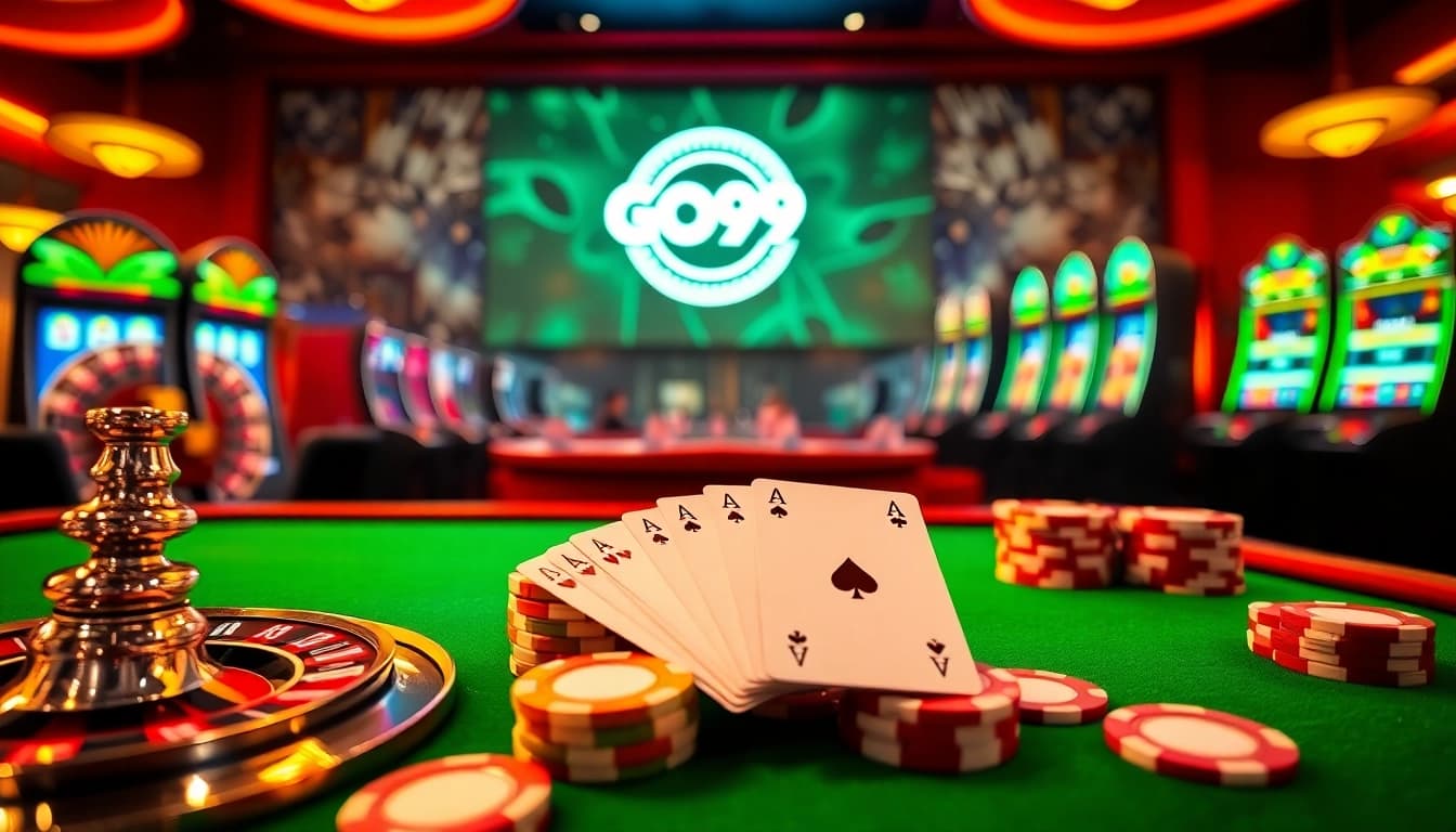 Winning big at GO99 casino with vibrant gaming tables and colorful chips.