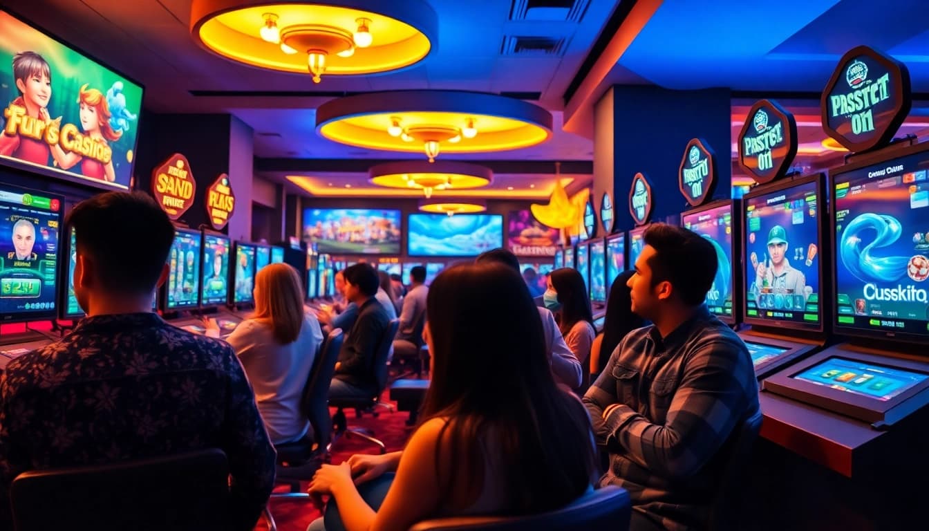 KJC online gaming experience with players enjoying live casino and sports betting in a vibrant atmosphere.