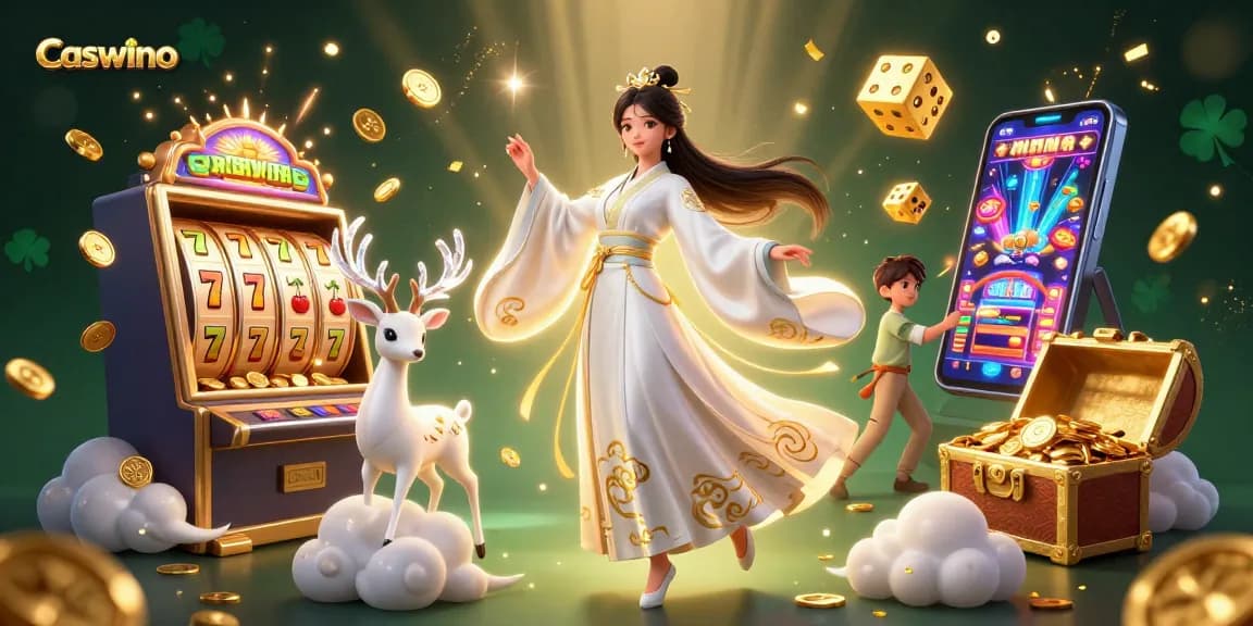 Experience Caswino's captivating casino world with vibrant slot machines and dynamic characters.