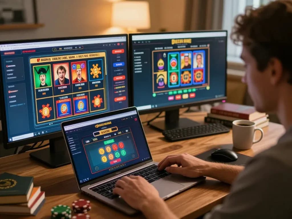 Player enjoying open88 online casino gaming on their laptop at home, showcasing interactive gameplay.