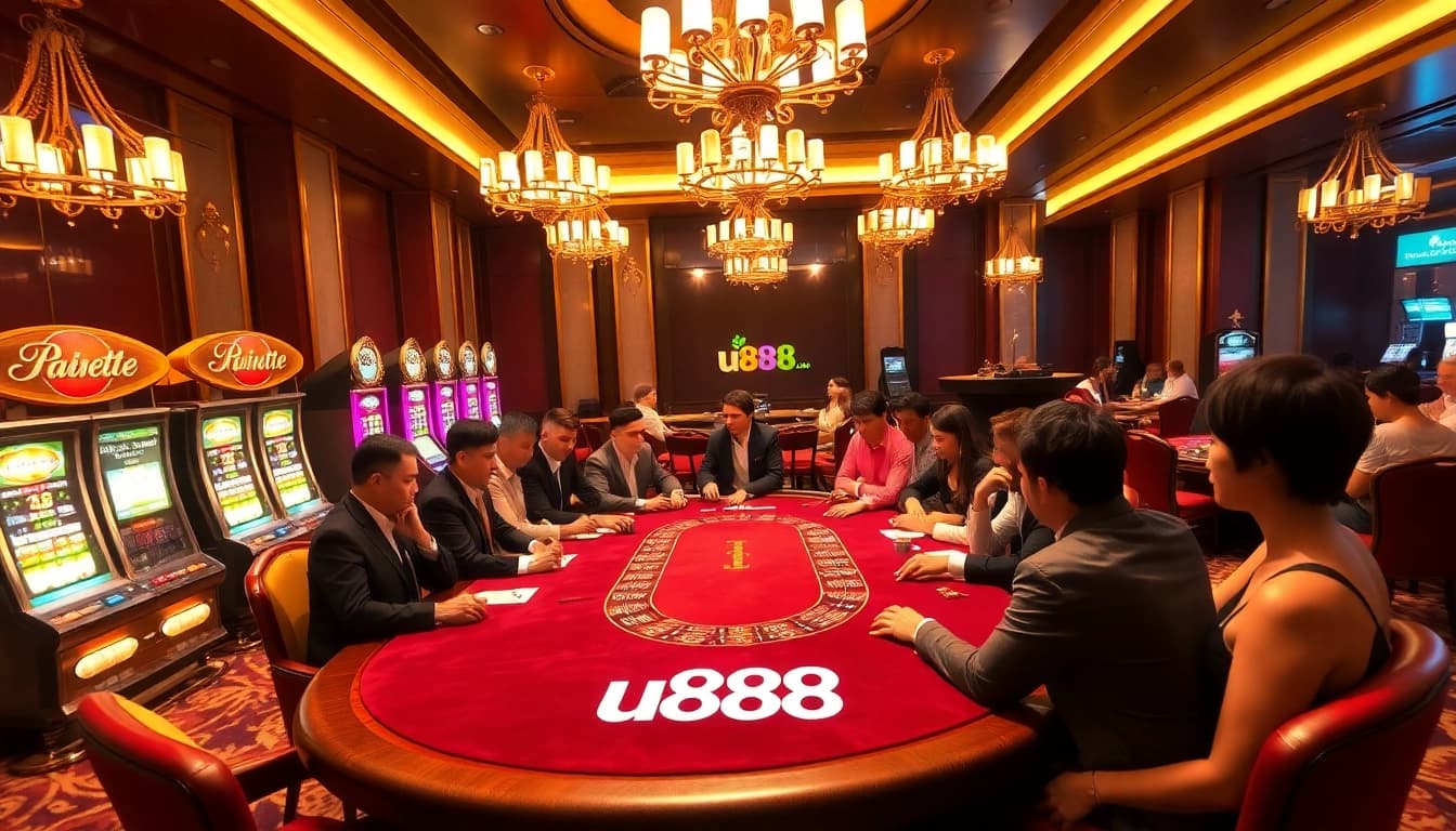 Join the excitement at u888 with players enjoying poker in a luxurious casino atmosphere.