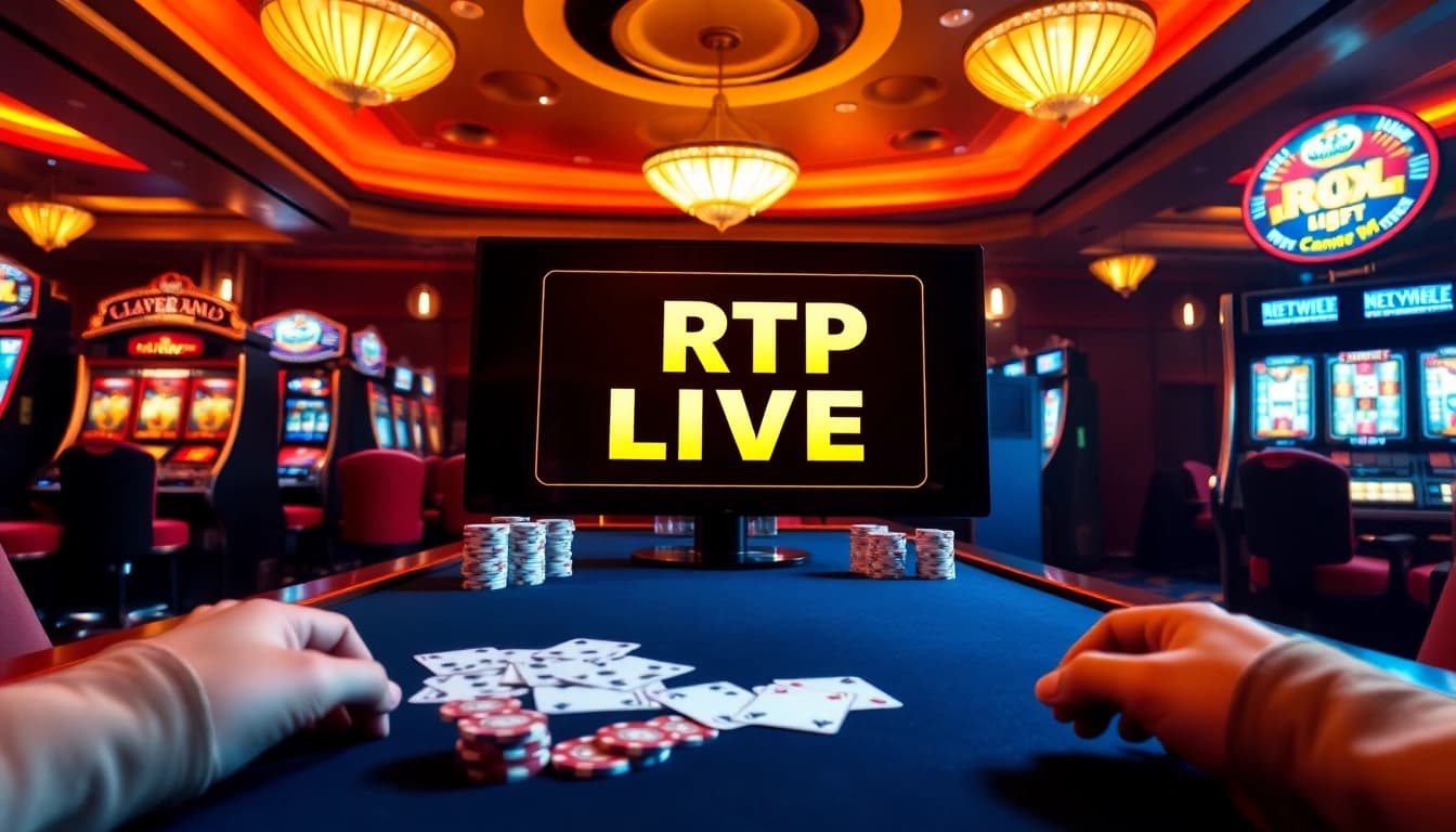 Experience RTP Slot Live action with vibrant slot machines and excited players in a luxurious casino setting.