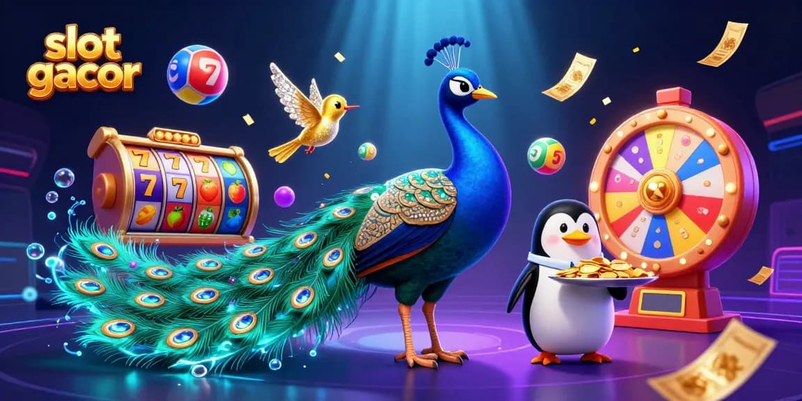 Engage with exciting slot gacor action featuring a charming 3D peacock and vibrant gaming elements.