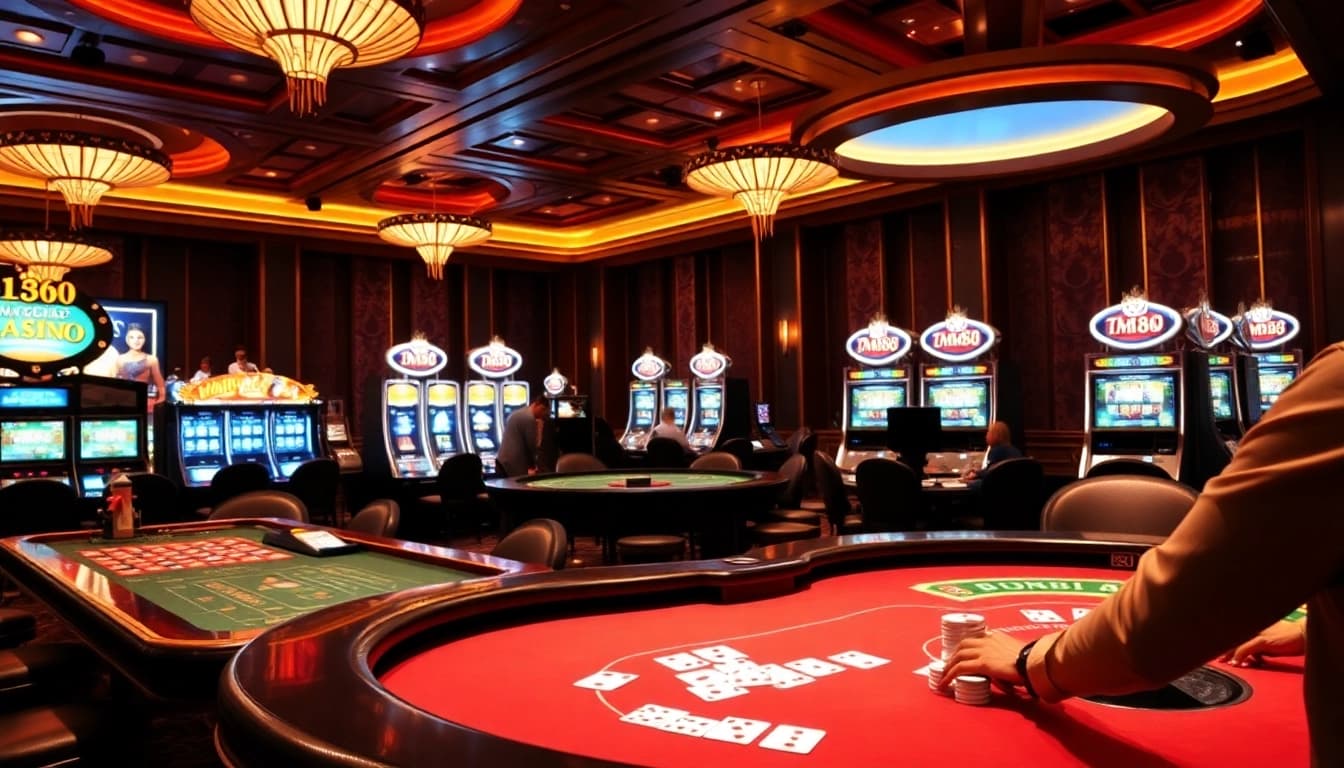 Experience the excitement of mm88 at a luxurious casino with vibrant gaming tables and enthusiastic players.