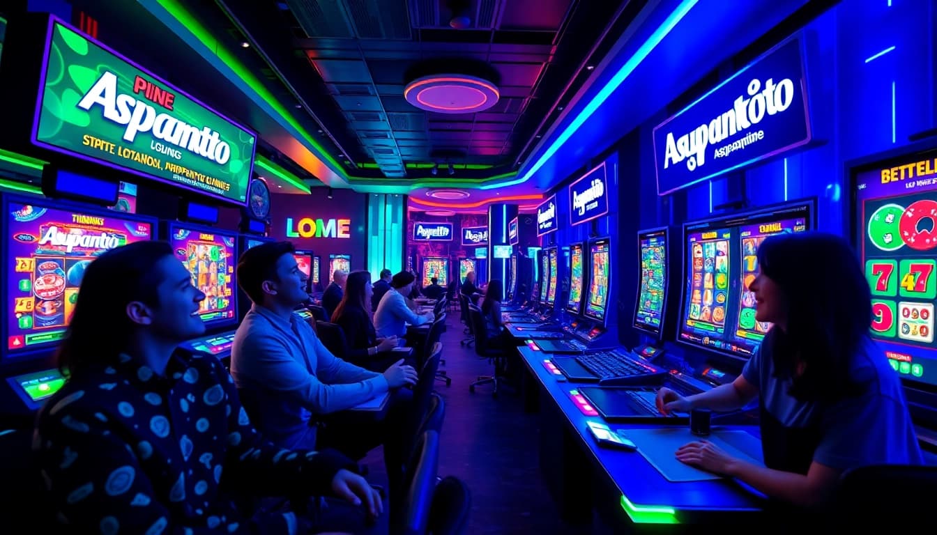 Asupantoto immersive online gaming scene with vibrant slot games and engaged players.