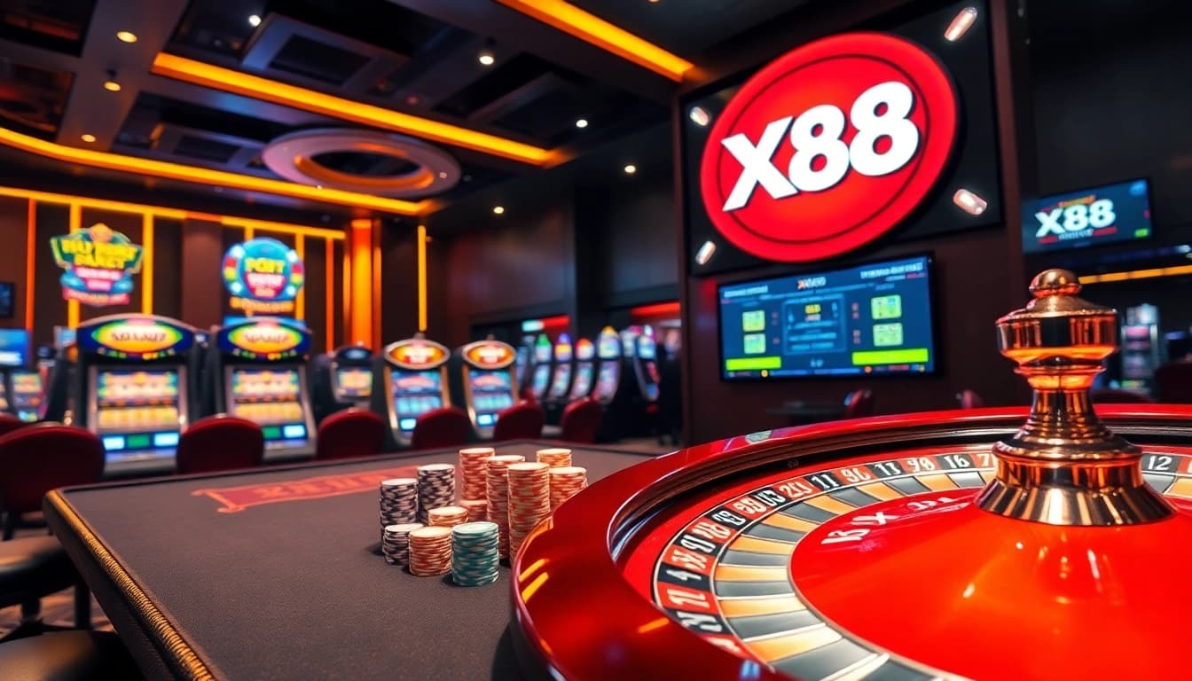 Engaging scene of players at a poker table, showcasing the excitement and luxury of XX88 casino.