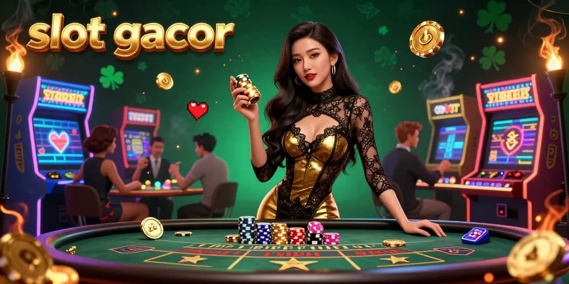 Spin and win with slot gacor featuring a glamorous Asian woman at a lavish casino table.