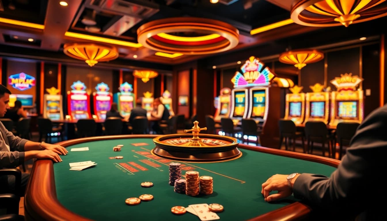 Experience excitement with MMOO at a luxurious casino poker table, featuring cards and chips.