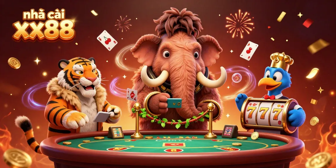Engage with nhà cái xx88 through exciting casino games and a vibrant 3D illustration scene.