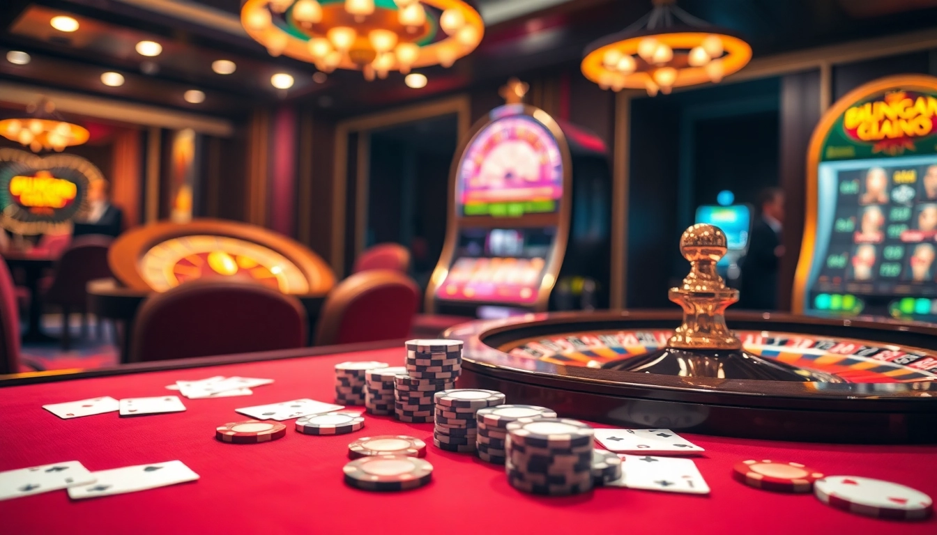 Engaging scene of juragan77 casino action with poker chips and a roulette wheel.
