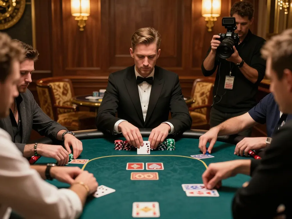 Intense poker game at nhà cái tg88 casino, players strategizing with chips on table.