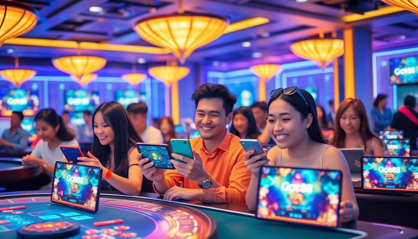 Exciting online gaming experience at https://go88.bio/ showcasing players engaged in Sicbo and Xoc Dia.